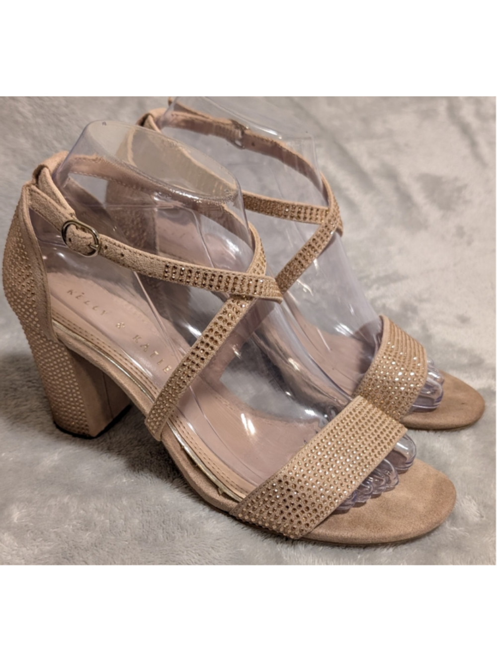 Kelly & Katie Women's Beige Rhinestone Block Heel Sandals US Size 6.5 ME8